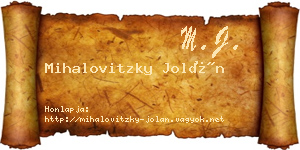 Mihalovitzky Jolán névjegykártya